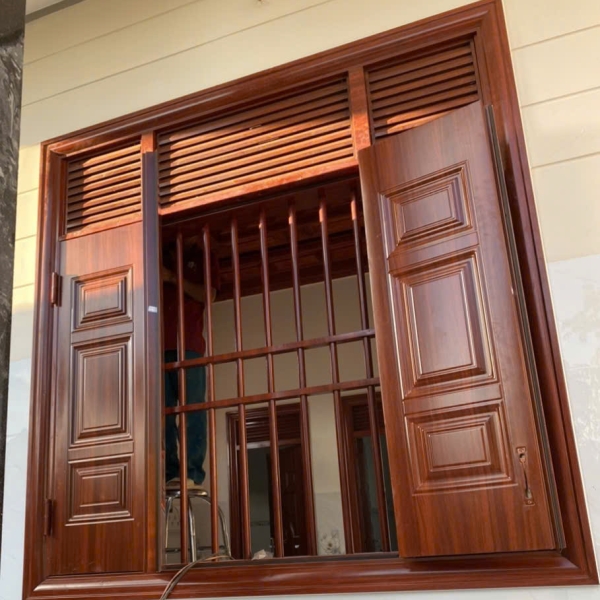 Cửa sổ 4 cánh có chấn song f32 thép vân gỗ nhập khẩu Đắk Nông
