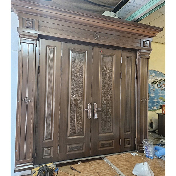 Mẫu cửa đi thép vân gỗ 4 cánh cao cấp sơn roman đồng Đắk Lắk